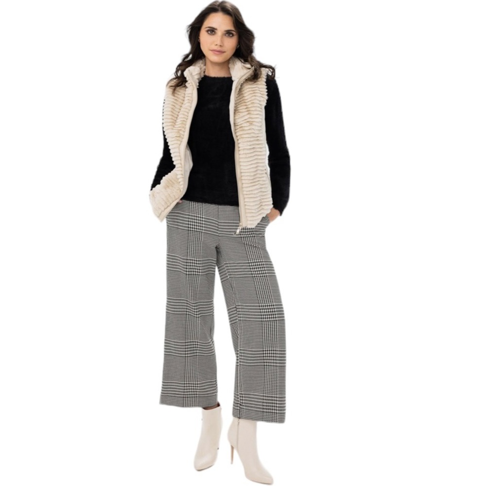 Zara Wide Leg High Waist Cropped Houndstooth Plaid Trouser Pants